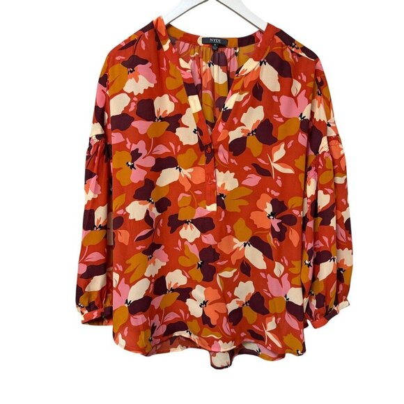 NYDJ Orange Floral Blouse Medium Womens Paulina Peasant Top NWOT - Picture 7 of 12